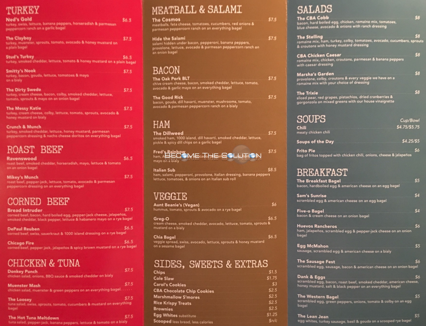 Chicago Bagel Authority Carry Out Menu (Scanned Menu With Prices)